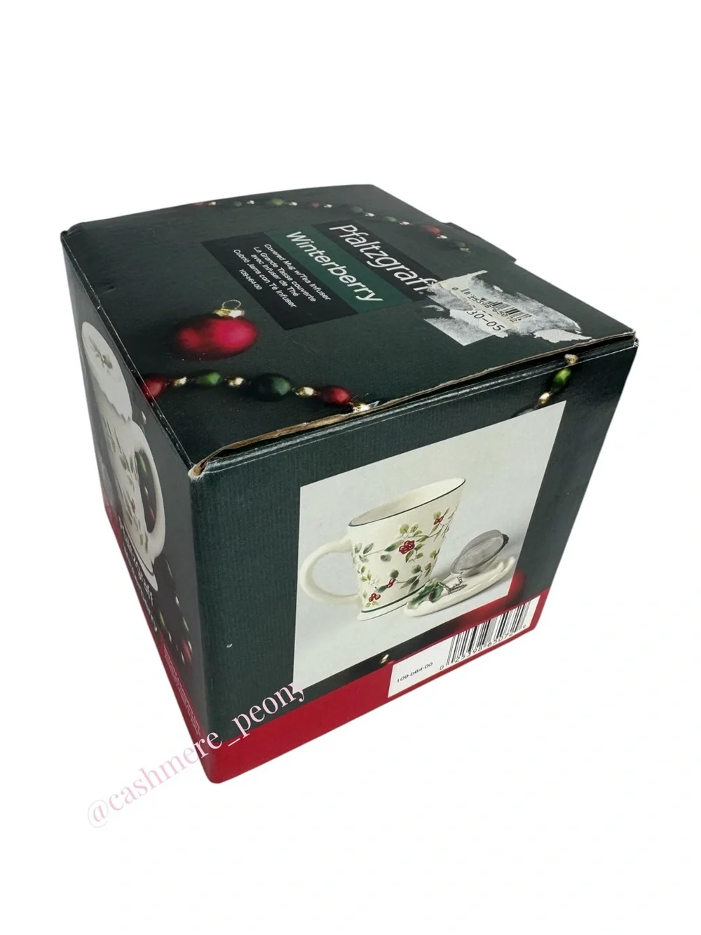 Pfaltzgraff Winterberry Holly Ceramic Tea Mug with Infuser and Lid NIB